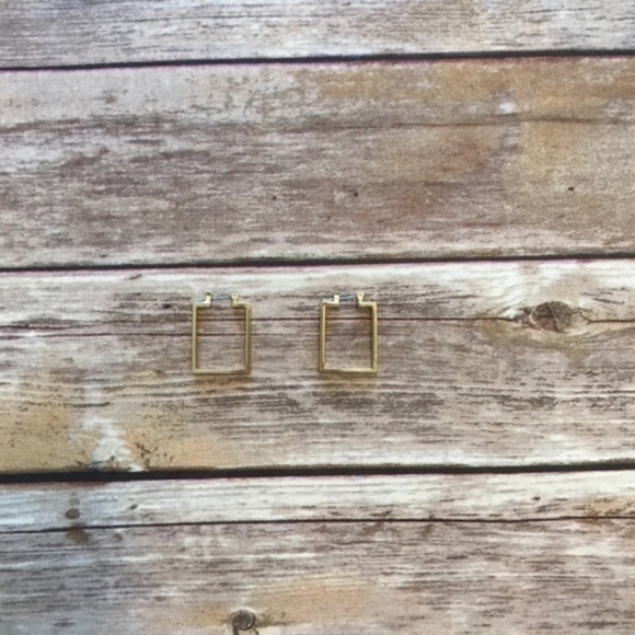 Gold Rectangular Hoop Earrings - Picture 2 of 5